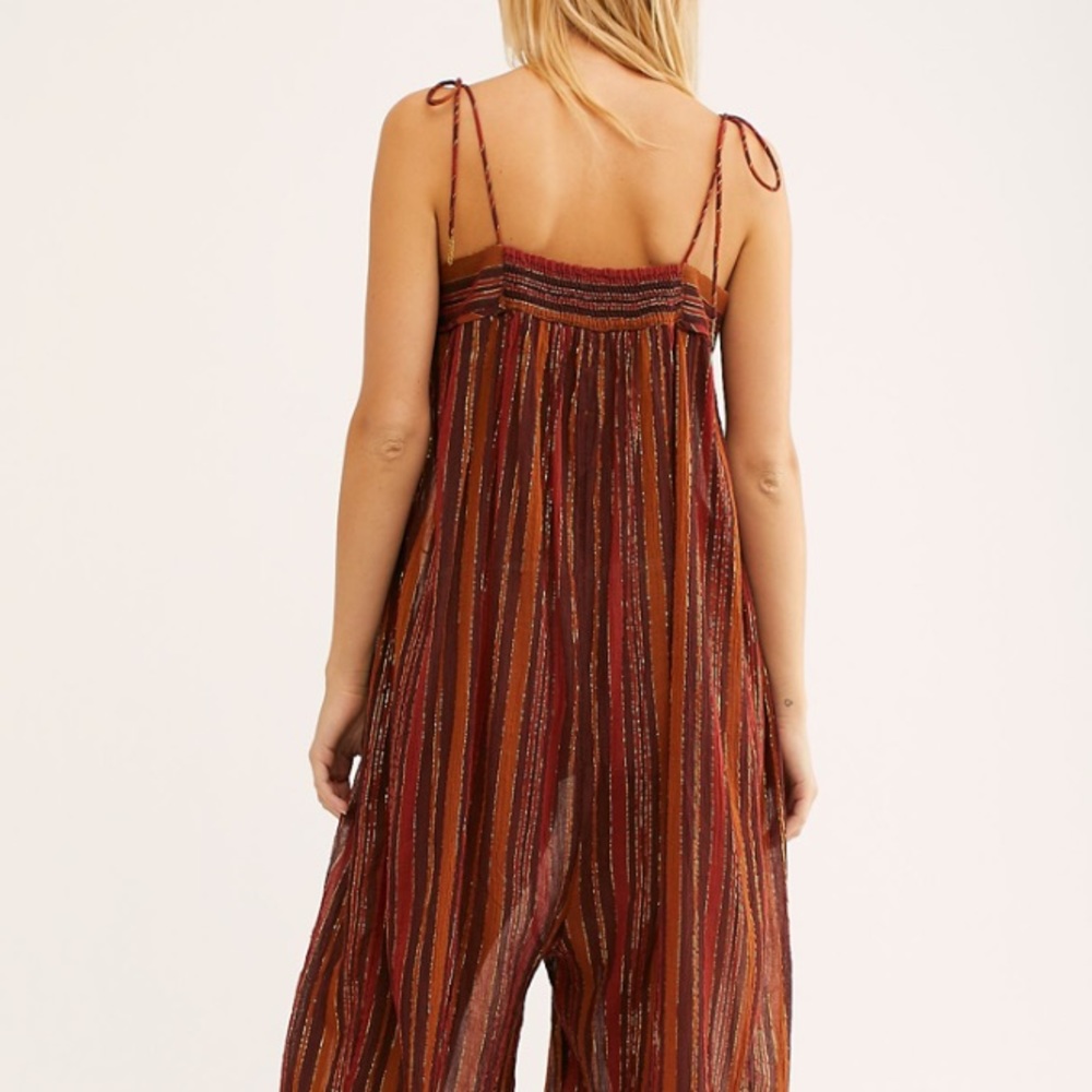 NWT Free People Harem Lurex Jumpsuit brown gold red sleeveless women’s size S - Picture 7 of 13